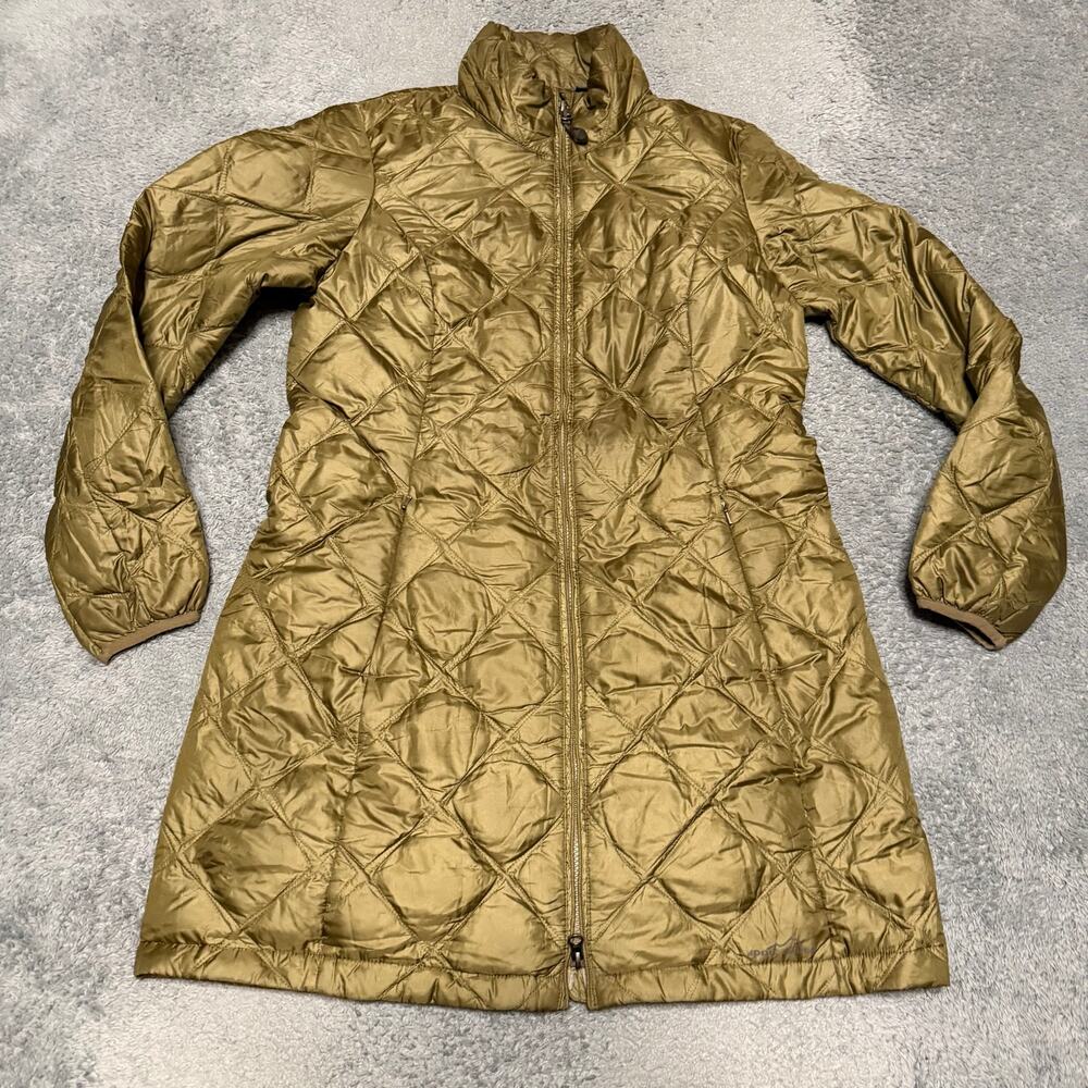Eddie Bauer EB700 Down Puffer Jacket Womens Medium Brown Long Coat Quilted
